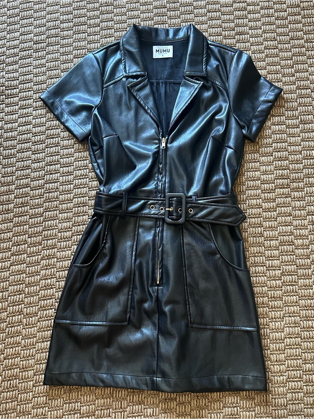Show Me Your MuMu Black Faux Leather Belted Mini Dress. Never Worn